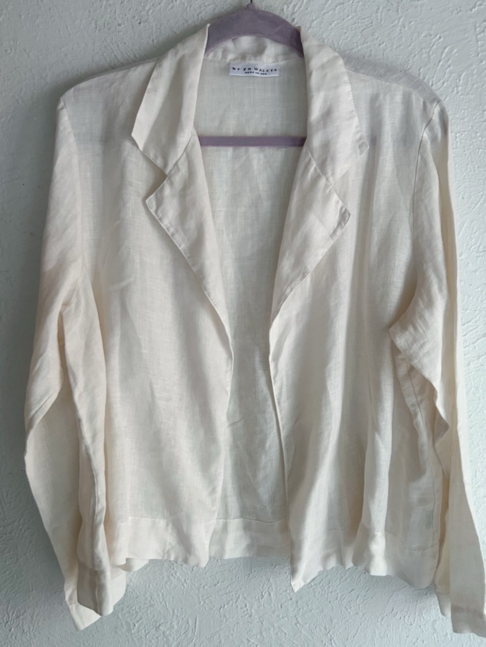 Bryn Walker Linen Open Front Blazer Jacket Ivory Lightweight Medium Lagenlook